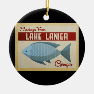 湖のLanierジョージアの青い魚のヴィンテージ旅行 セラミックオーナメント