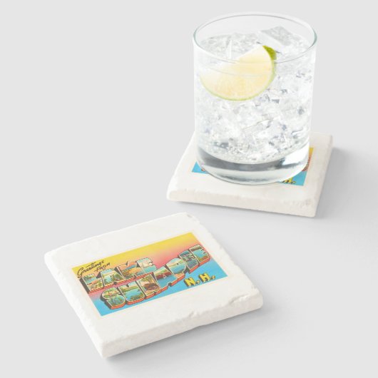湖のSunapeeニューハンプシャーNH古い旅行記念品 ストーンコースター (横)