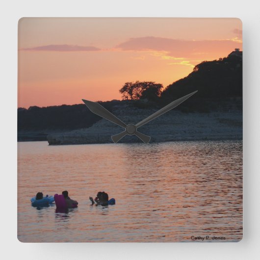 湖のTravisの日没の時計 スクエア壁時計 (正面)
