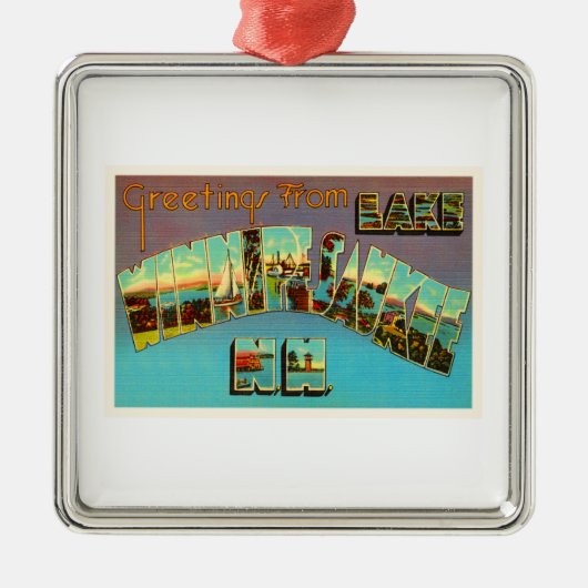 湖のWinnipesaukeeニューハンプシャー旅行記念品 メタルオーナメント (正面)