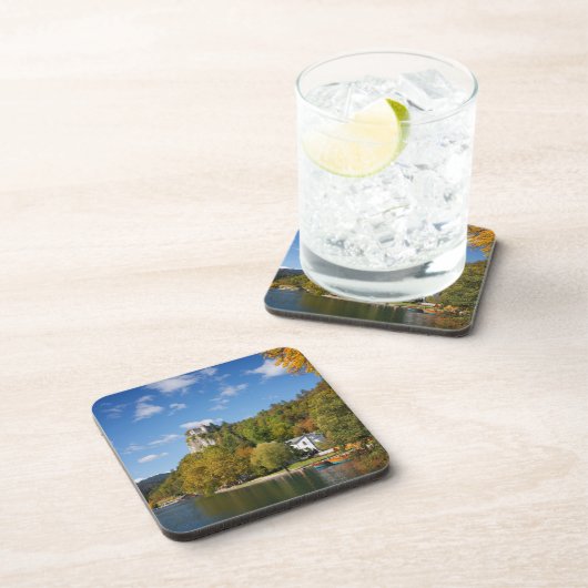 湖はスロベニアの秋色の木と出血しました コースター (右側)