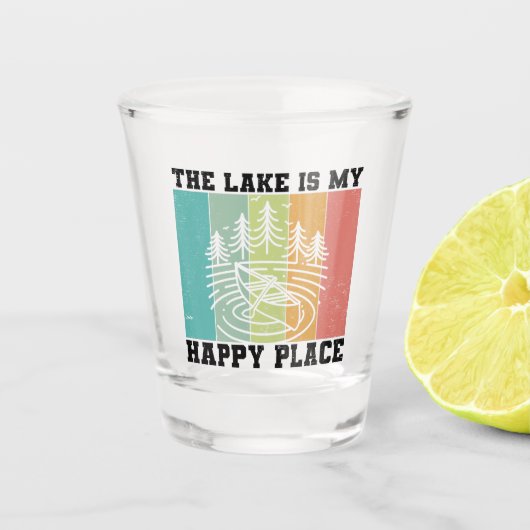 湖は私のハッピープレイス動揺してヴィンテージ湖 ショットグラス (正面)