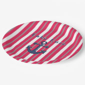 湖またはパーソナライズされたビーチレッドホワイトラウンド ペーパープレート (アングル)