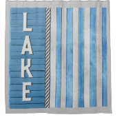 湖をテーマにした青と灰色 シャワーカーテン (正面)