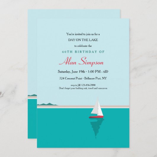 湖を帆で進む 招待状 (正面/裏面)