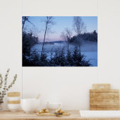 湖を横切るモーニングフォグ ポスター (キッチン)