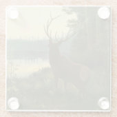 湖を見下ろすエルクのバックビュー ガラスコースター (裏面)