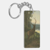 湖を見下ろすエルクのバックビュー キーホルダー (正面左)