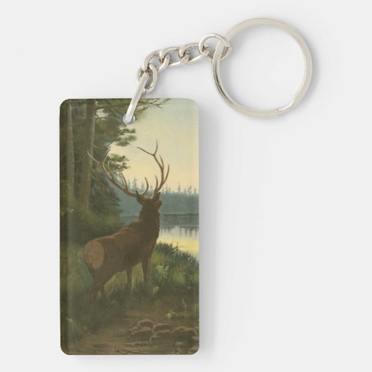 湖を見下ろすエルクのバックビュー キーホルダー (裏面)