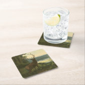 湖を見下ろすエルクのバックビュー スクエアペーパーコースター (インサイチュ)