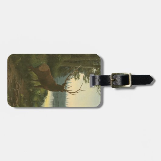 湖を見下ろすエルクのバックビュー ラゲッジタグ (正面横)