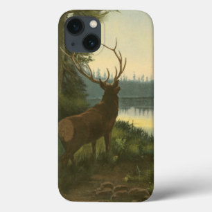 湖を見渡すエルクの背景 iPhone 13ケース