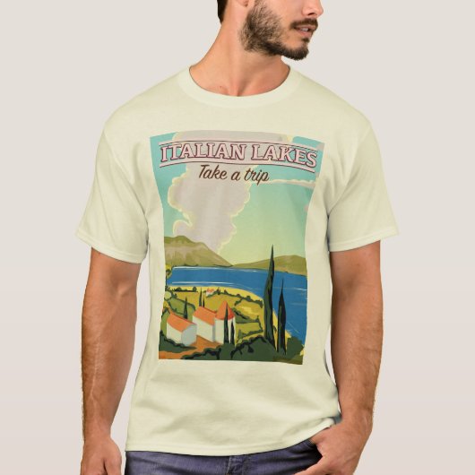 湖イタリアンヴィンテージ旅行ポスター Tシャツ (正面)