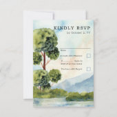 湖エバーグリーンウォーターカラーダスティブルーバーチカルRSVP 出欠カード (正面)