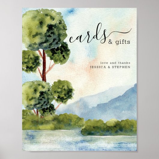湖エバーグリーンウォーター色のウェディングカード&ギフト ポスター (正面)