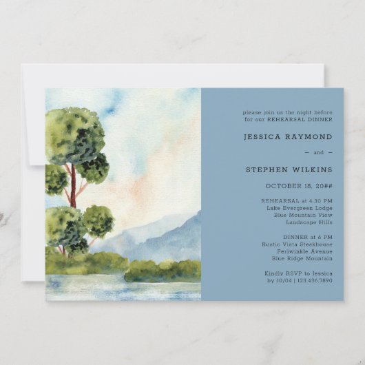 湖エバーグリーン水の色結婚のリハーサルディナー 招待状 (正面)