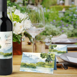 湖エバーグリーン水結婚色の埃っぽい青 プレイスカード