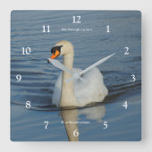 湖エレガントで白鳥をミュート スクエア壁時計 (正面)