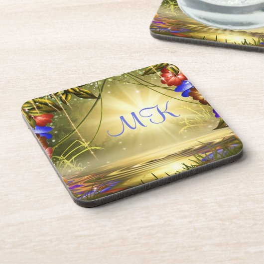 湖エレガントの上の魔法の庭モノグラムの園 コースター (左側)