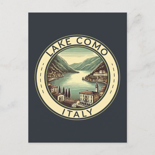 湖コモイタリアイラストレーショントラベルアートバッジ ポストカード (正面)
