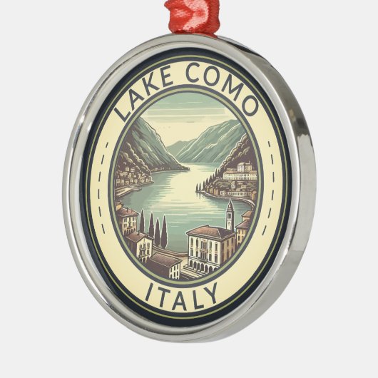 湖コモイタリアイラストレーショントラベルアートバッジ メタルオーナメント (左)