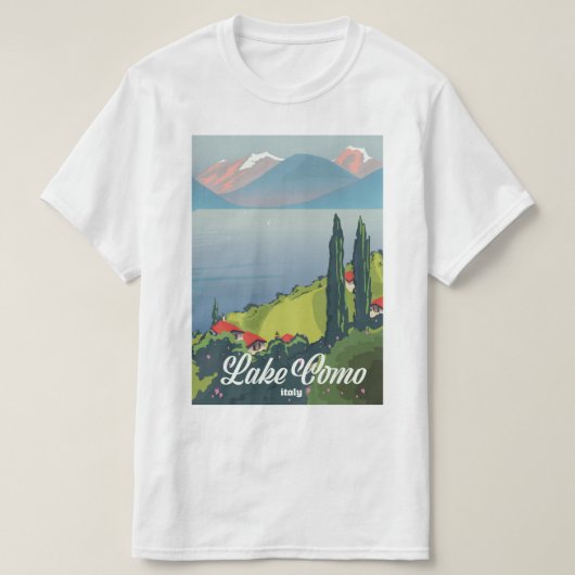湖コモイタリアヴィンテージスタイル旅行ポスター Tシャツ (デザイン正面)