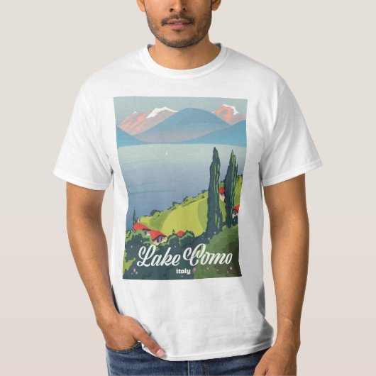 湖コモイタリアヴィンテージスタイル旅行ポスター Tシャツ (正面)