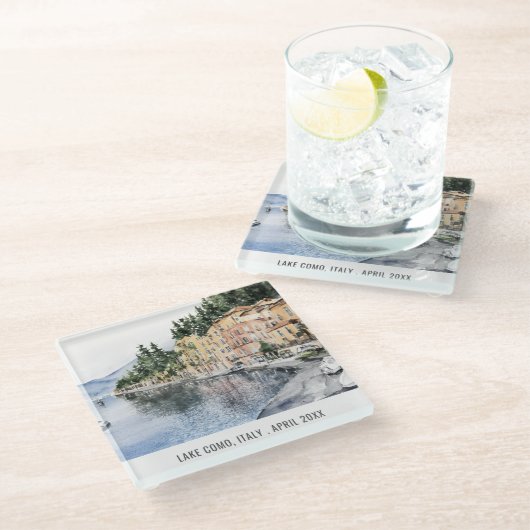 湖コモノーザンイタリア水彩旅行イタリアン旅行 ガラスコースター (アングル)