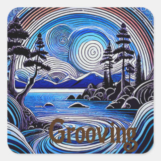 湖サイケデリック山のステッカー スクエアシール