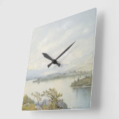 湖スクアムとサンドイッチ山水色 スクエア壁時計 (傾斜)