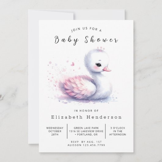 湖デジタル白鳥の赤ちゃんシャワー 招待状 (正面)
