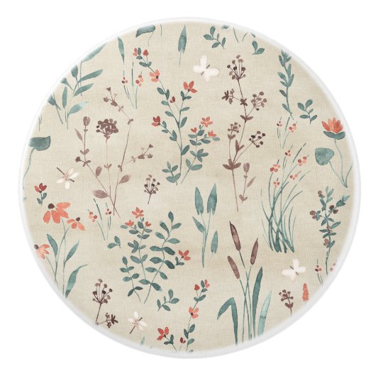 湖フローラの水色の野花 セラミックノブ (正面)