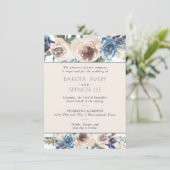 湖フローラ |ミュートされた青とクリームガーランド結婚ズ 招待状 (スタンド正面)