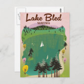 湖ブリードヴィンテージスタイル旅行ポスタースロベニア ポストカード (正面/裏面)