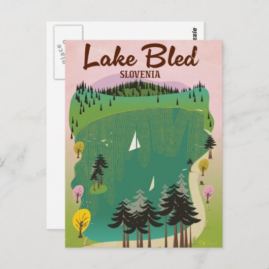 湖ブリードヴィンテージスタイル旅行ポスタースロベニア ポストカード (正面/裏面)