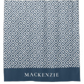 湖ブルーとホワイト ギリシャ キー 名前 モノグラム シャワーカーテン (正面)