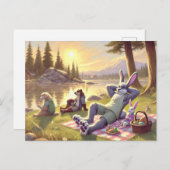 湖リラックスのイースターピクニック シーズンポストカード (正面/裏面)