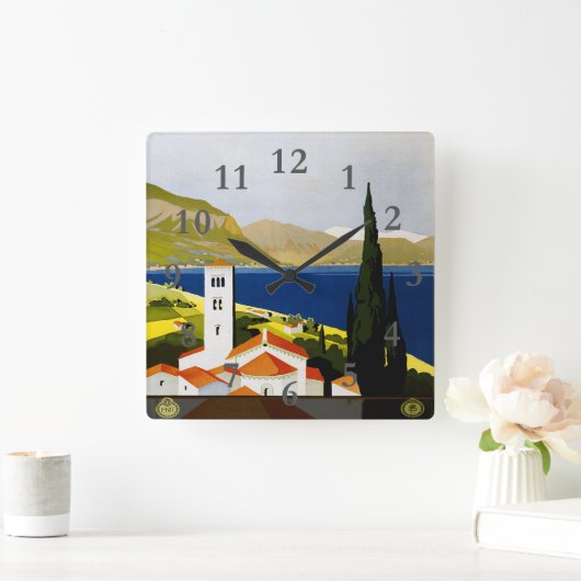 湖ヴィンテイタリアンージトラベルイタリア スクエア壁時計 (ホーム)