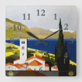 湖ヴィンテイタリアンージトラベルイタリア スクエア壁時計 (正面)