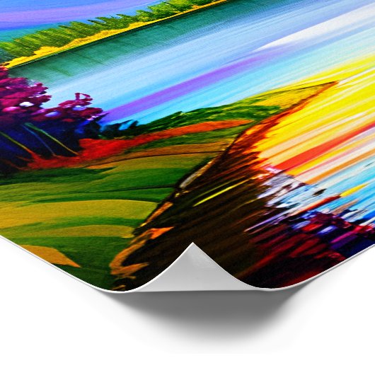 湖上の夕日の鮮やかな色のスケッチ ポスター (角)