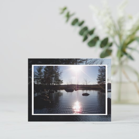 湖上の夕日はがき ポストカード (スタンド正面)