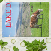 湖地区の牛が茶タオルを放牧 キッチンタオル (折り畳み)