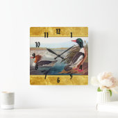 湖水で泳ぐアメリカのマガモ スクエア壁時計 (ホーム)