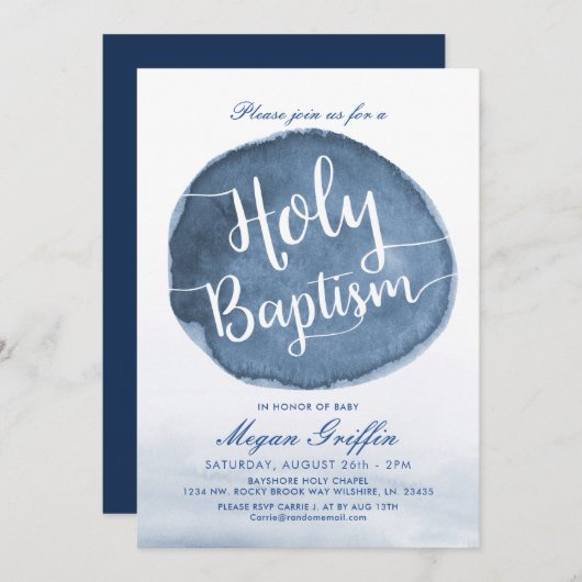 湖水のシミ | オーダーメイドの聖洗礼 招待状 (正面/裏面)