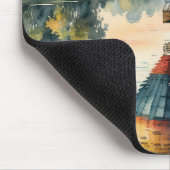 湖水の反射でホバリングする熱気球 マウスパッド (コーナー)