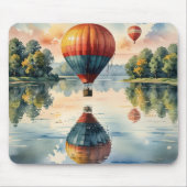 湖水の反射でホバリングする熱気球 マウスパッド (正面)