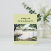 湖水地方ケスウィックのダーウェントウォーター湖　絵画 ポストカード (スタンド正面)