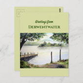 湖水地方ケスウィックのダーウェントウォーター湖　絵画 ポストカード (正面/裏面)
