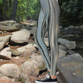 湖水垂直ストライプベージュ レギンス