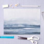 湖港の霧の青の水彩画 薄葉紙 (クラフト)